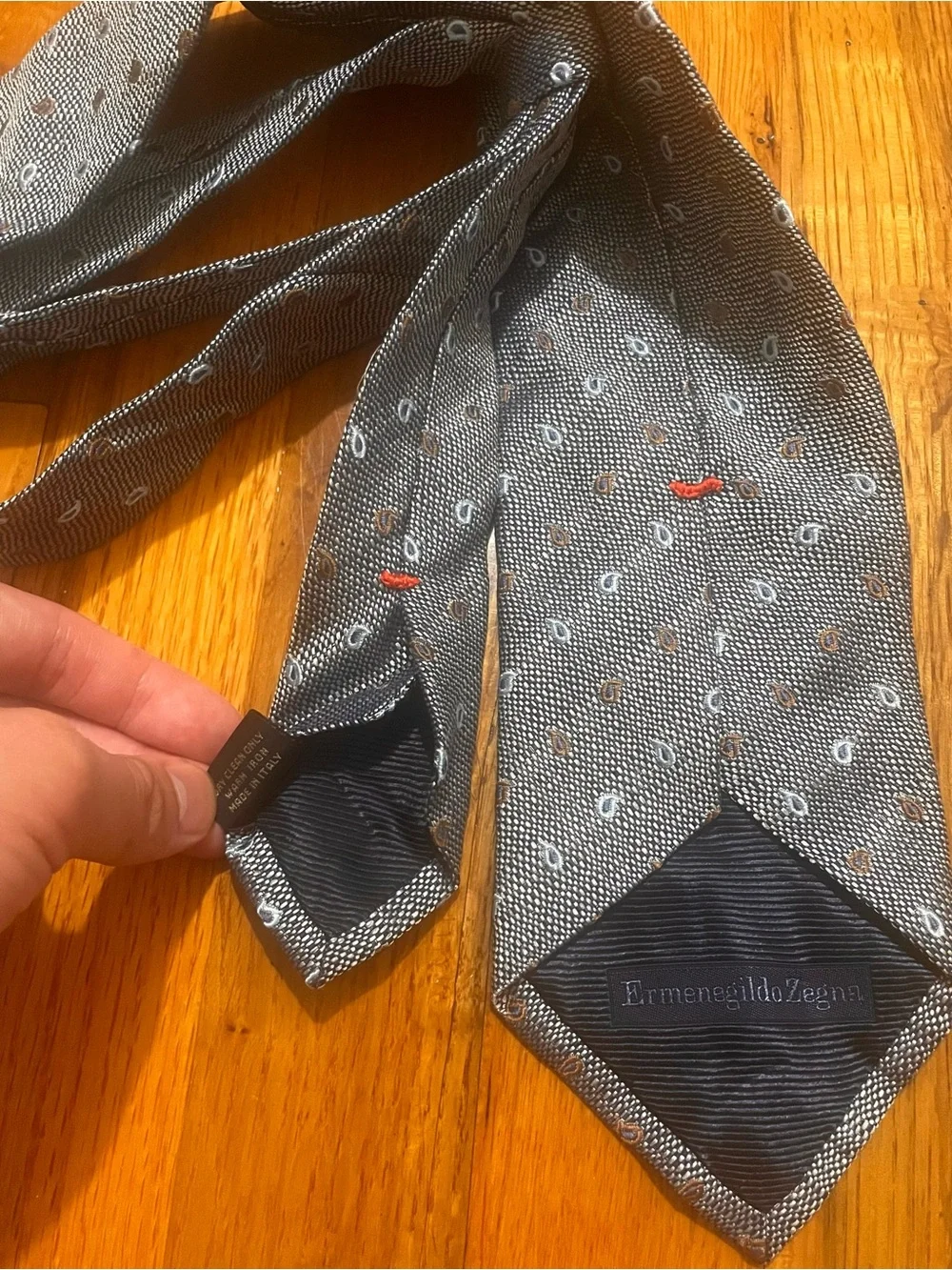 $390 Ermenegildo Zegna Paisley Embroidered Houndstooth 100% Silk Tie